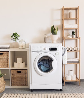 a washer and dryer in a room