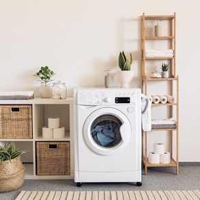 a washer and dryer in a room