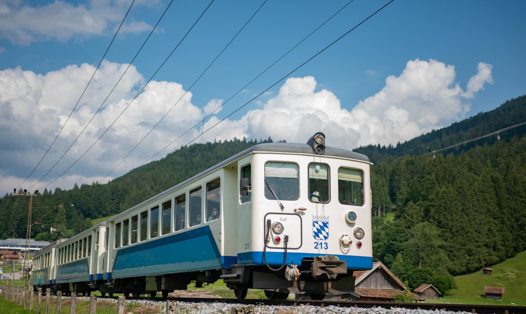 white and blue train on rail during daytime