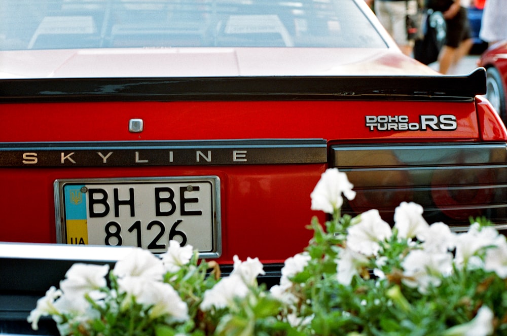 red and silver car license plate