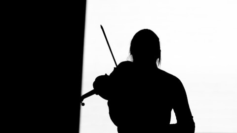 silhouette of woman holding a violin
