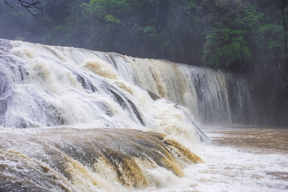 water falls in forest during daytime