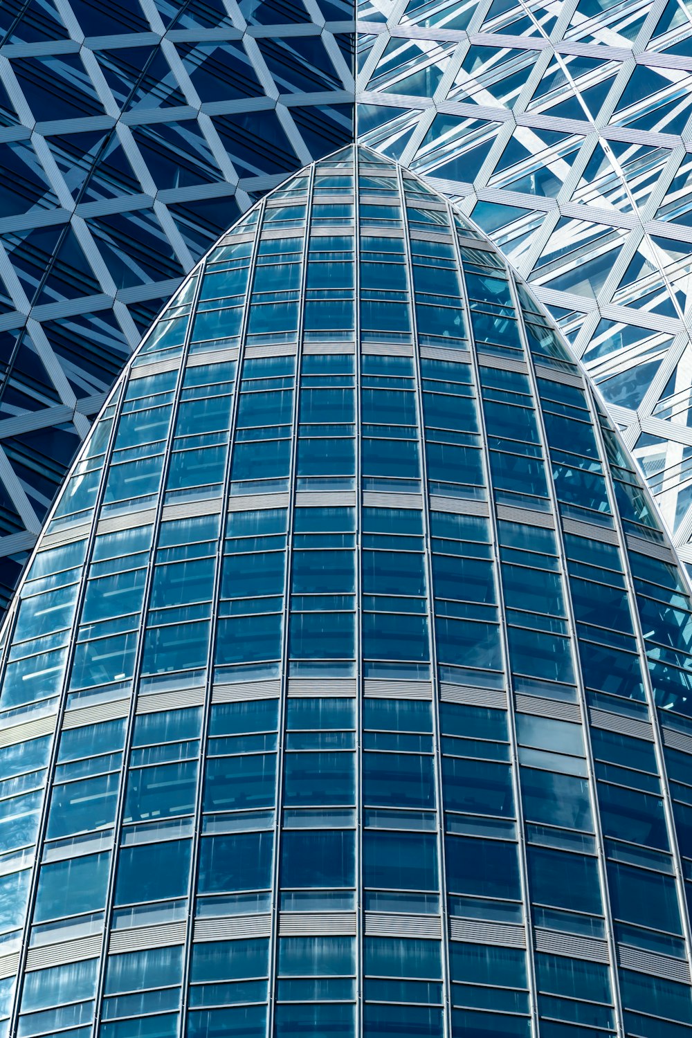 blue and white glass building