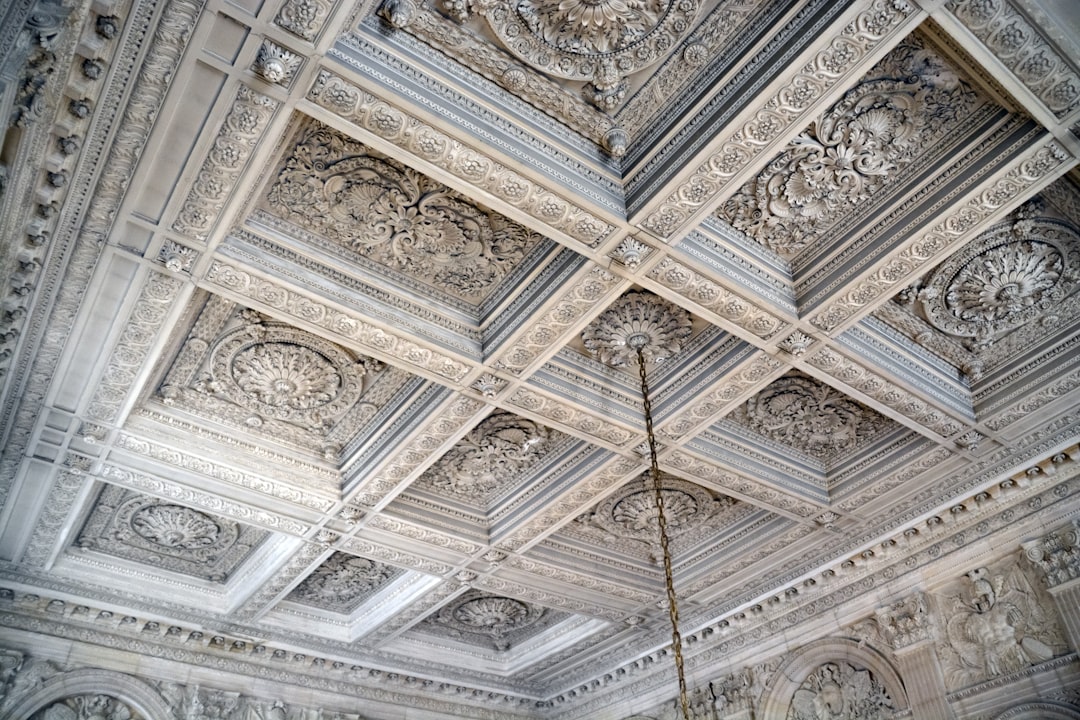 white and brown floral ceiling