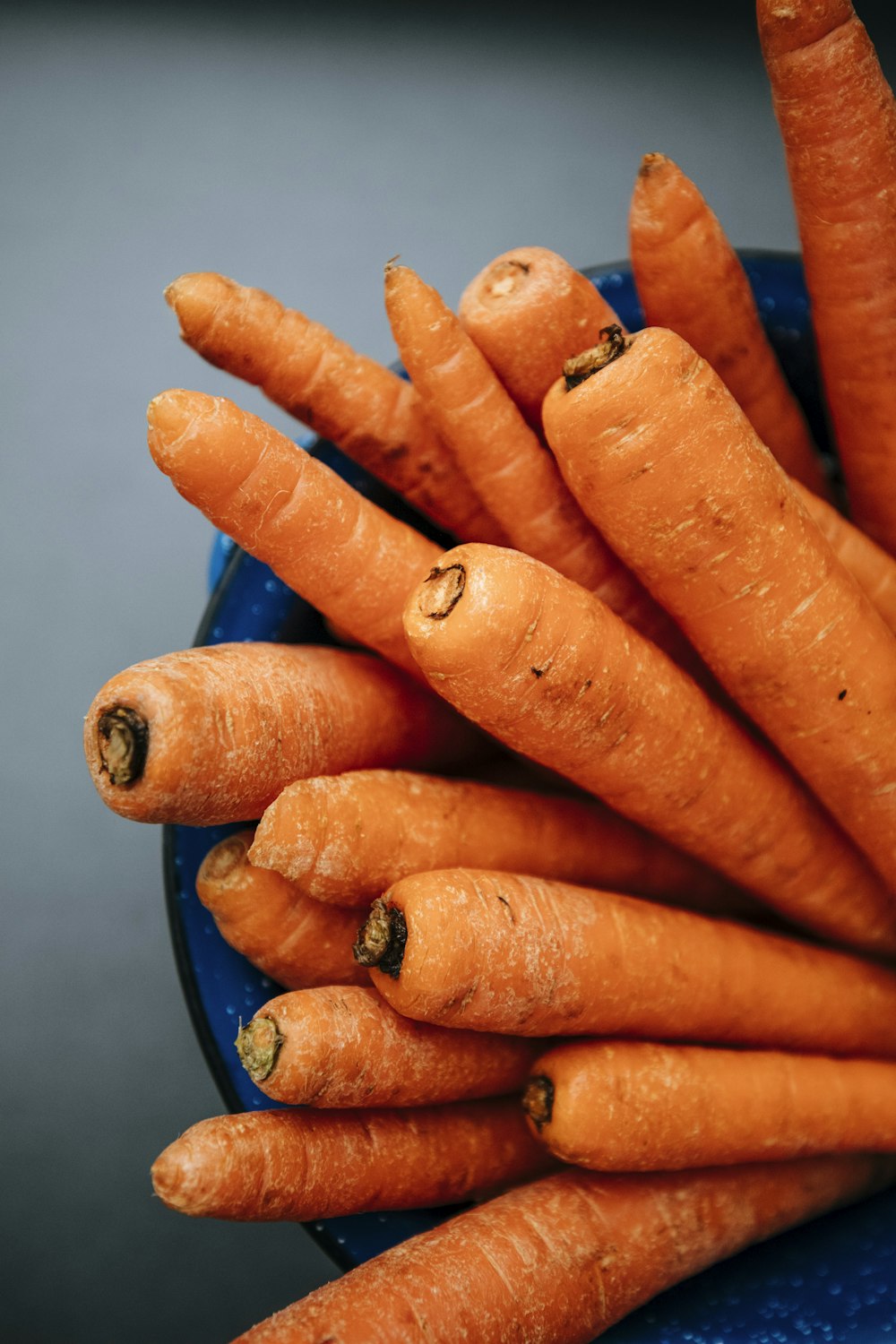 orange carrots on blue round plate