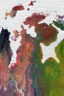 Colorful mixed media artwork blending textures and patterns in a modern style