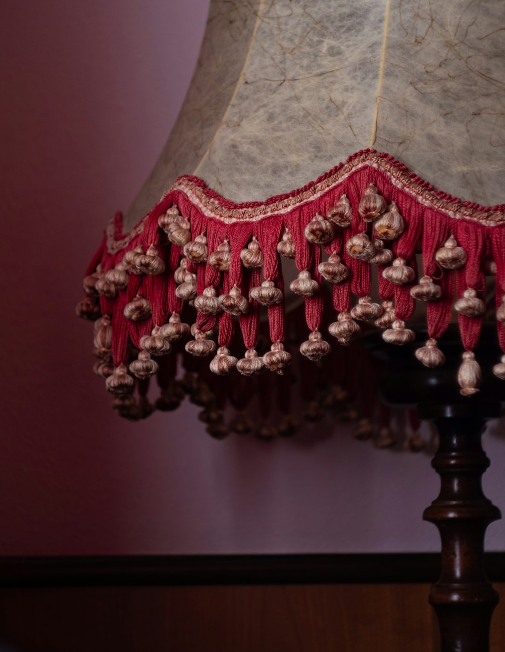 red and brown floral table lamp