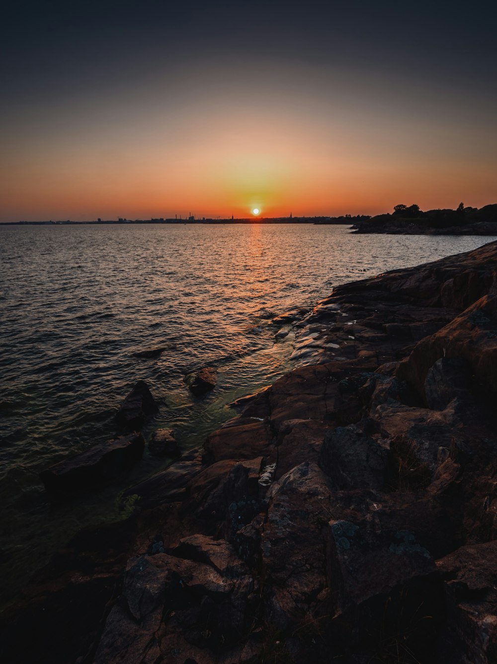 body of water during sunset