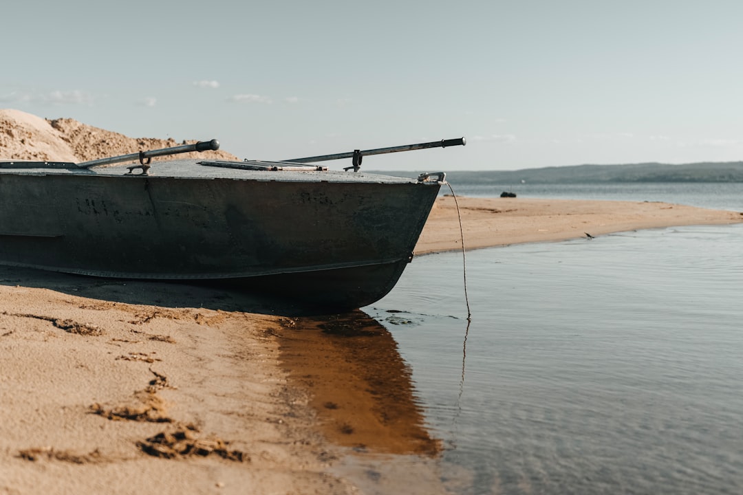 black and white boat on brown sand during daytime