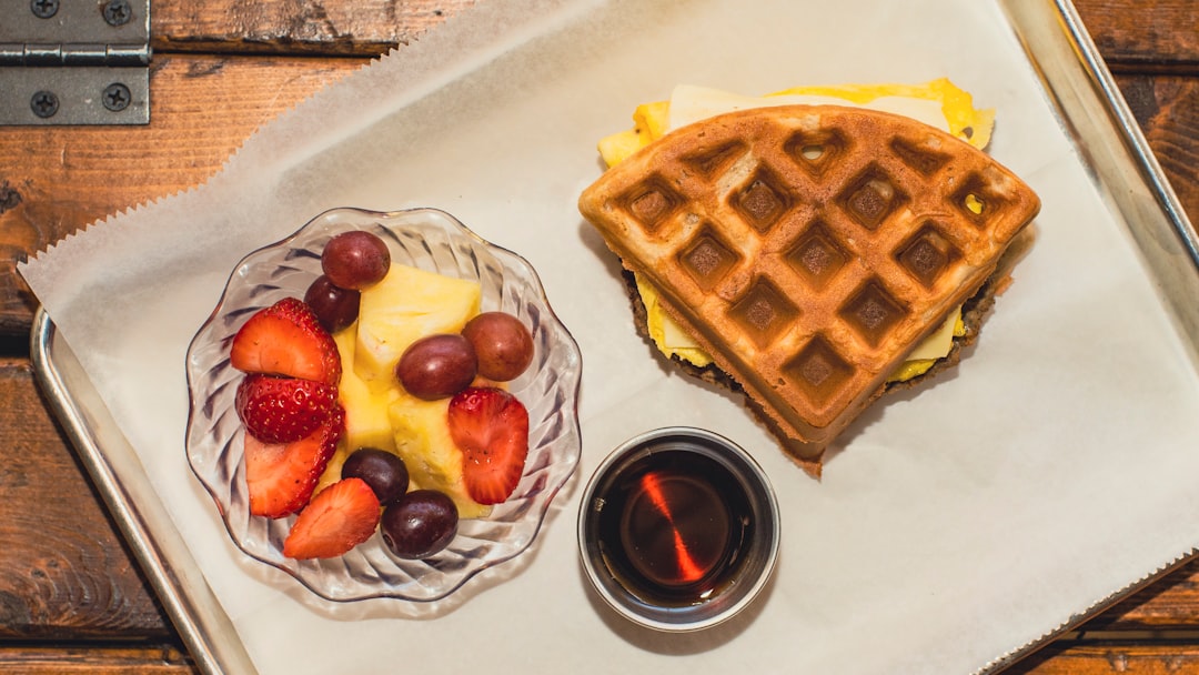 waffle with waffle on white ceramic plate