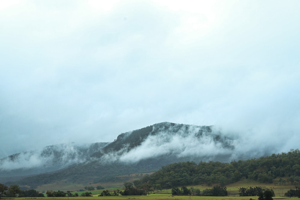 campo de hierba verde cerca de la montaña bajo nubes blancas durante el día