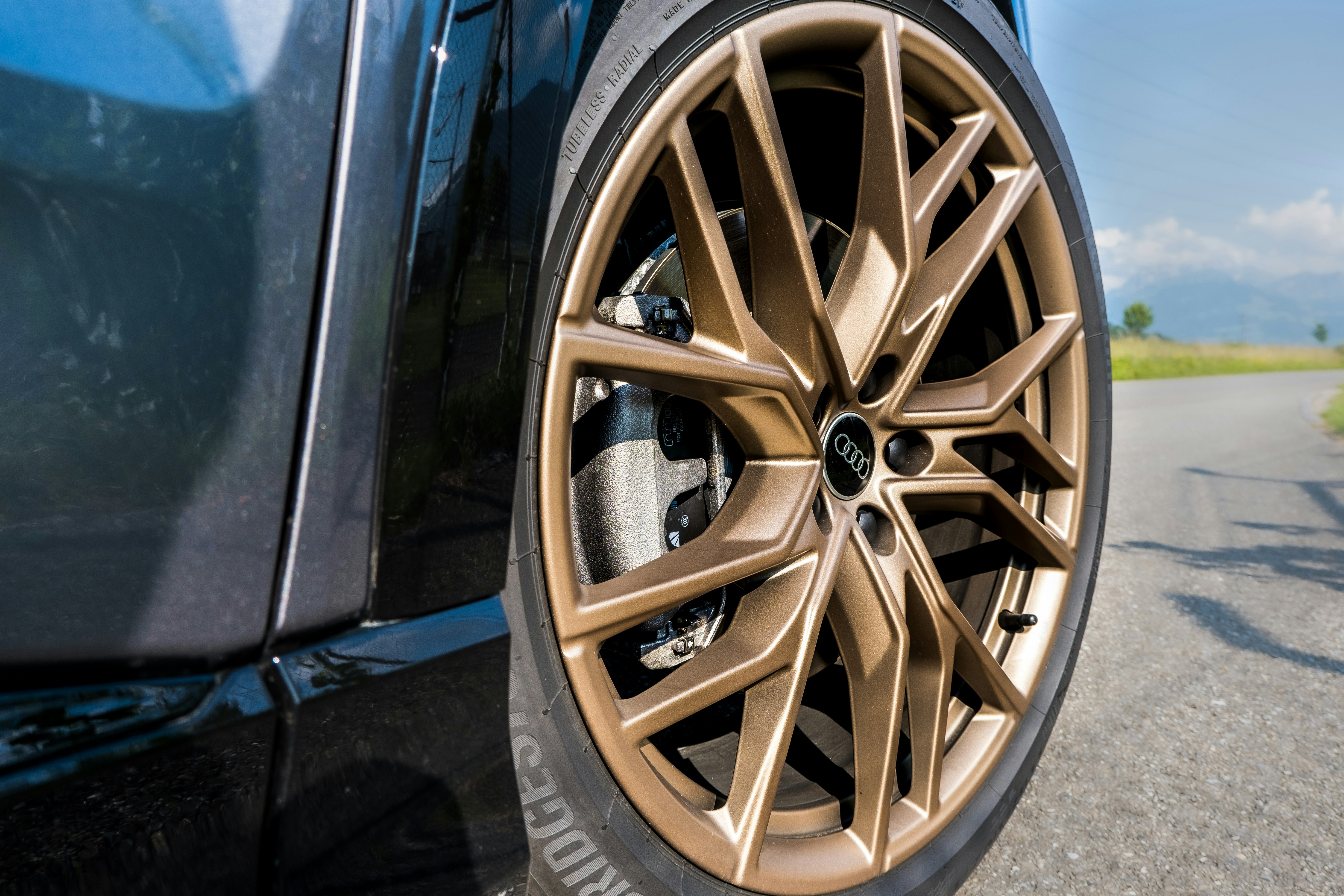 Wheel of an Audi Q4 e-tron edition one on the street