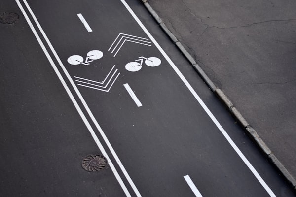 directional markers going in opposite directions on asphalt bike lanes