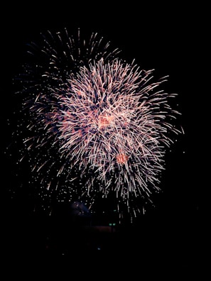 A vibrant display of fireworks illuminates the night sky with bursts of colorful light and intricate patterns.