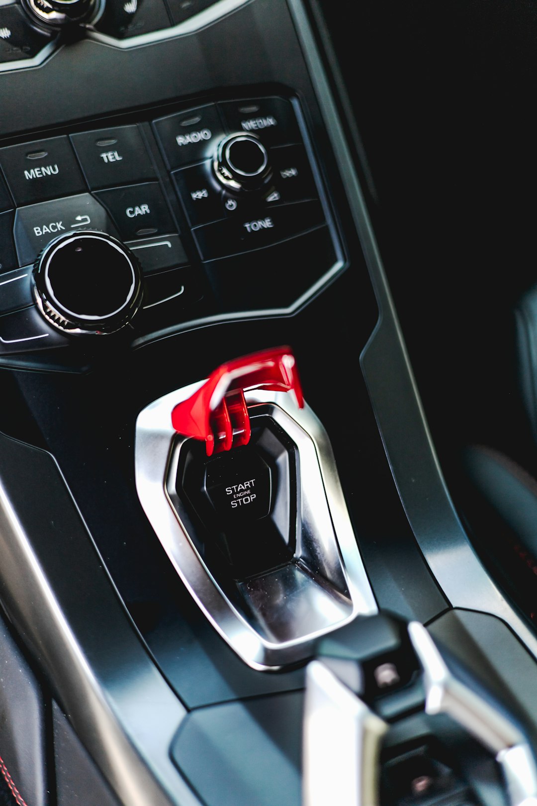 black and red car gear shift lever