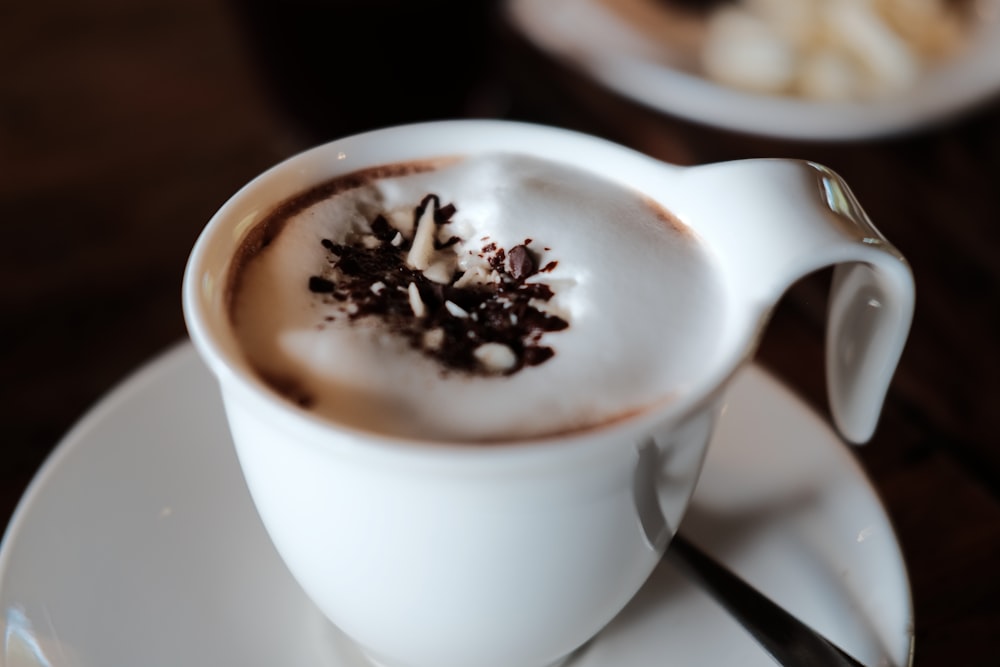 white ceramic mug with black and white liquid