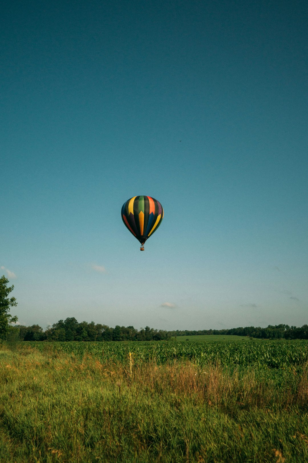 yellow blue and green hot air balloon in mid air during daytime