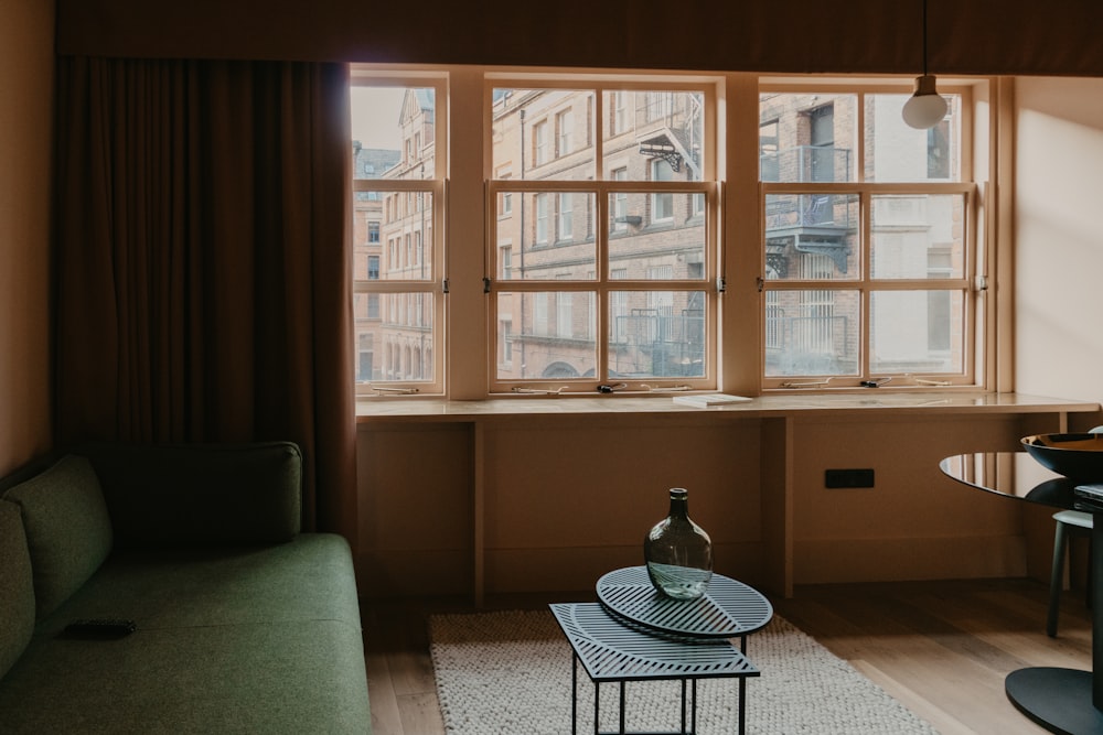 black and white table near window