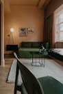 Cozy living room featuring fresh paint, new flooring, and integrated smart lighting.