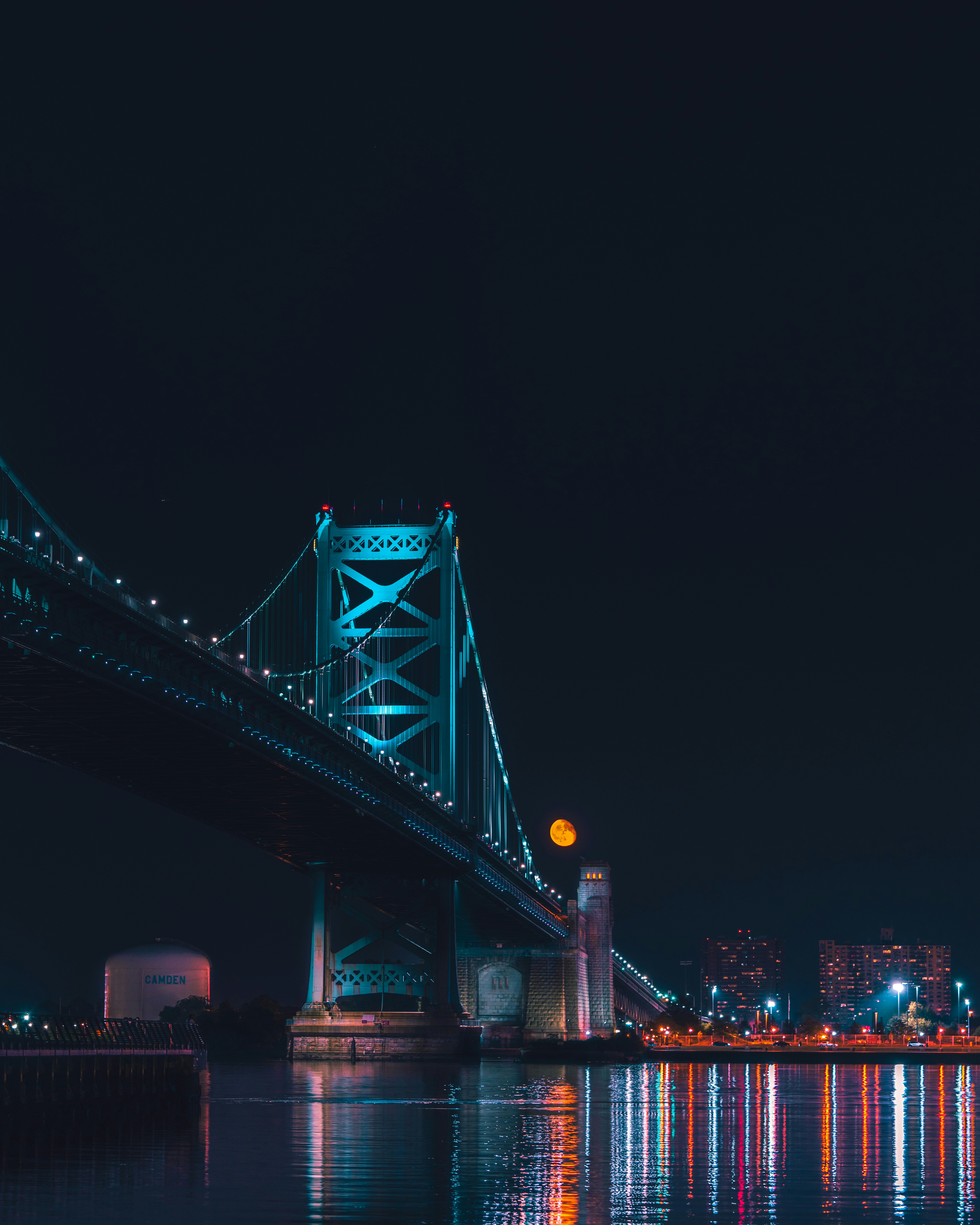 bridge with lights during night time