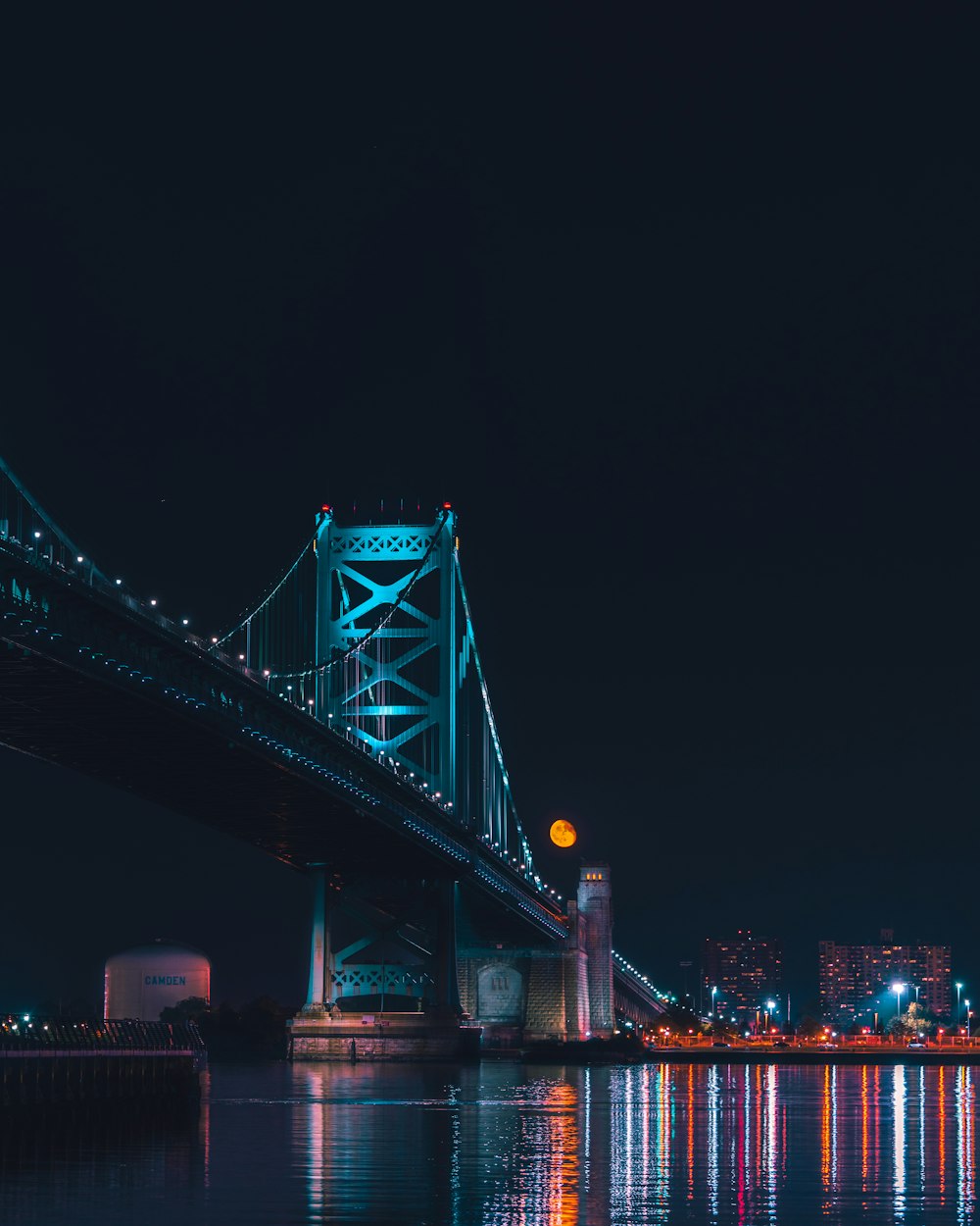 bridge with lights during night time