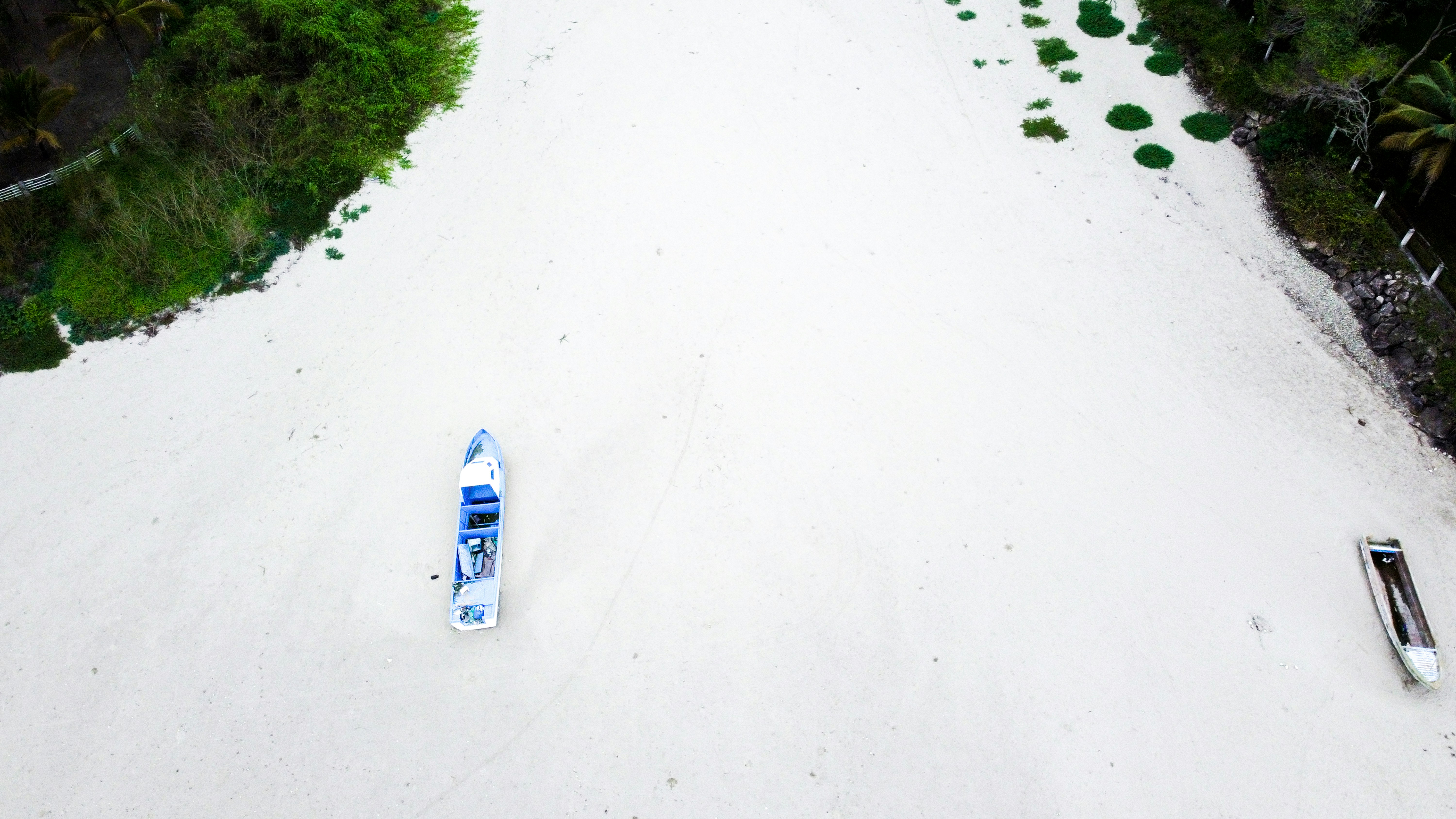 white and blue labeled can on white sand