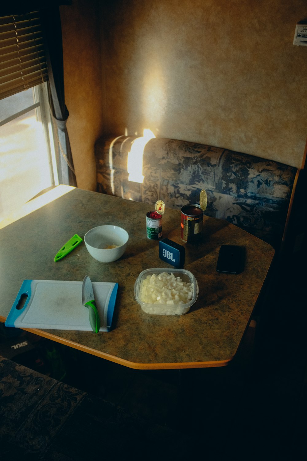 green plastic plate on table