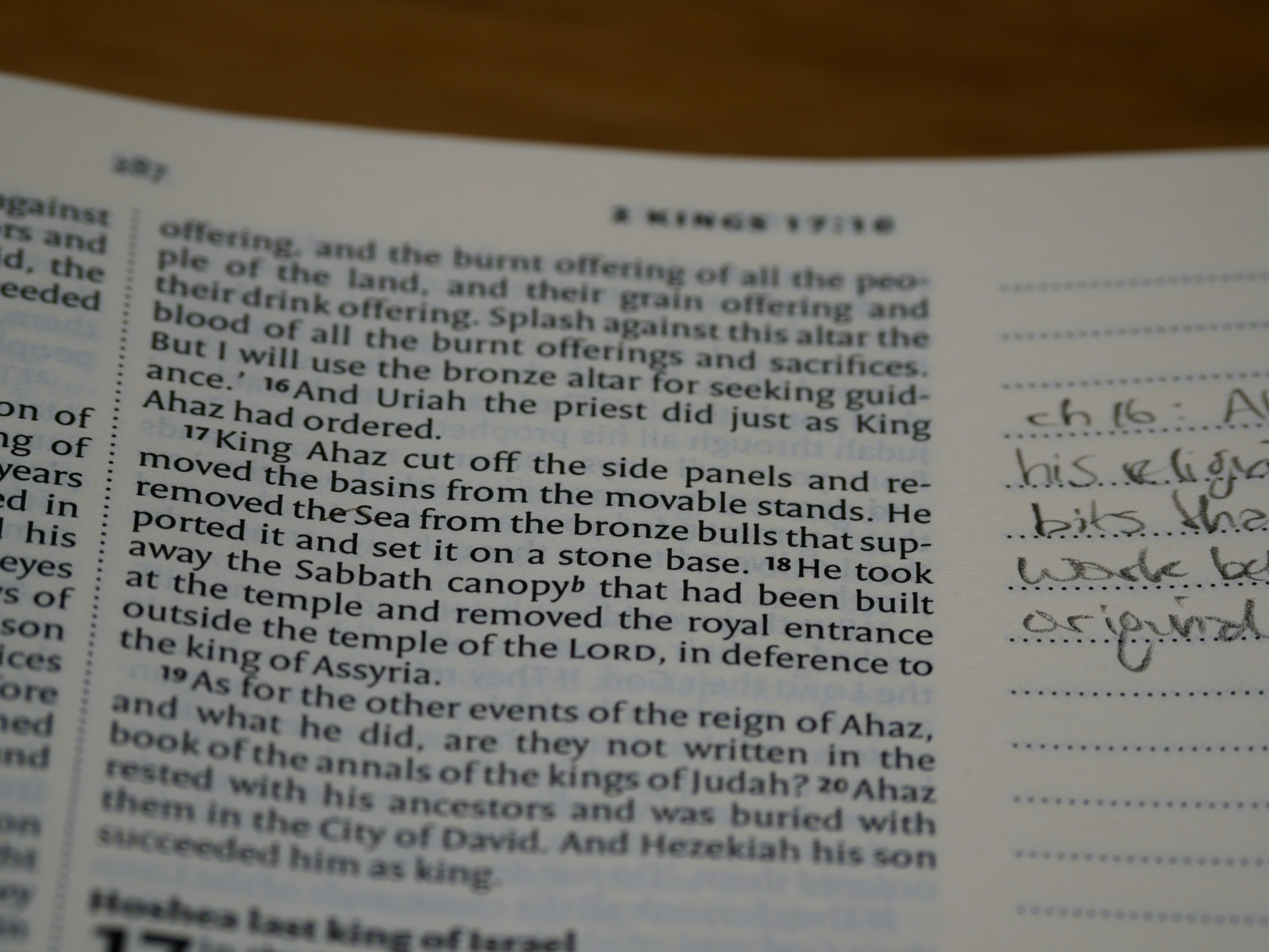 close up, bokeh, macro, blur, blurred background, close focus, bible, old testament, 2 kings, book of kings, kings, ספר מלכים‎, sêp̄er malḵîm,  hebrew bible, destruction of judah, babylon, babylonian exile, Deuteronomistic history, a history of Israel, rabbinic literature, shavuot, christian, judaism, history, text, reading, bible study, devotions, text, NIV, New International Version, type, typography, canon, christianity, holy scripture, holy bible, scripture, tanakh, nevi'im, ketuvim, septuagint,<br />