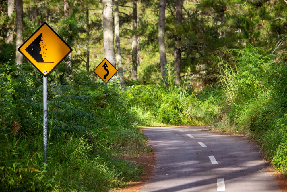 yellow and black road sign