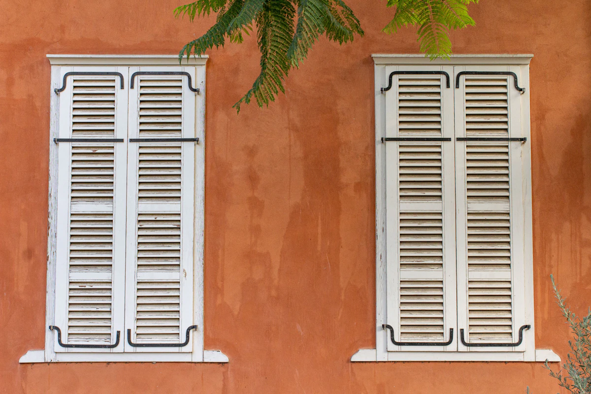 White louvred window shutters