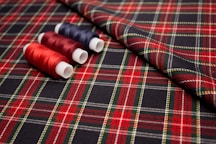 red and white thread on red and white plaid textile