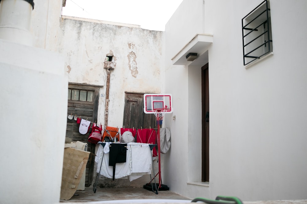 red and white basketball hoop