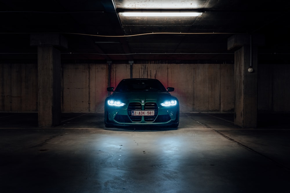 blue car in a tunnel