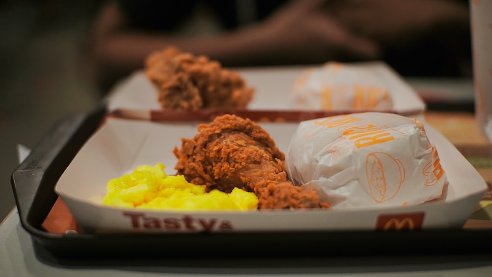 fried chicken on white ceramic plate