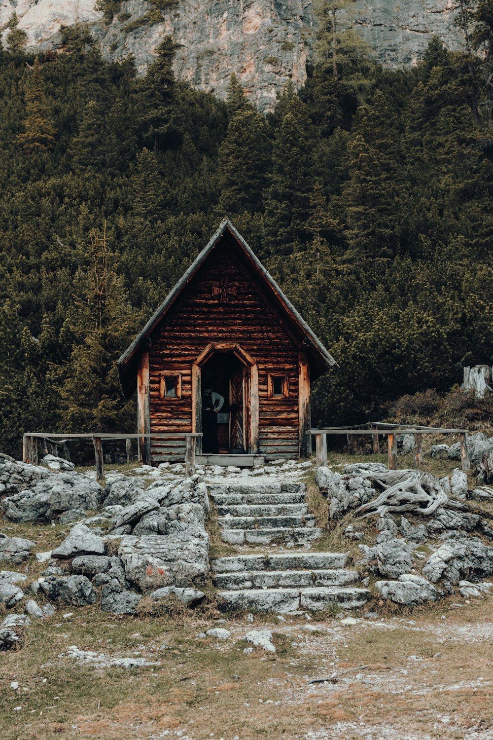 brown wooden house near green trees during daytime