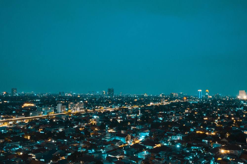 city with high rise buildings during night time