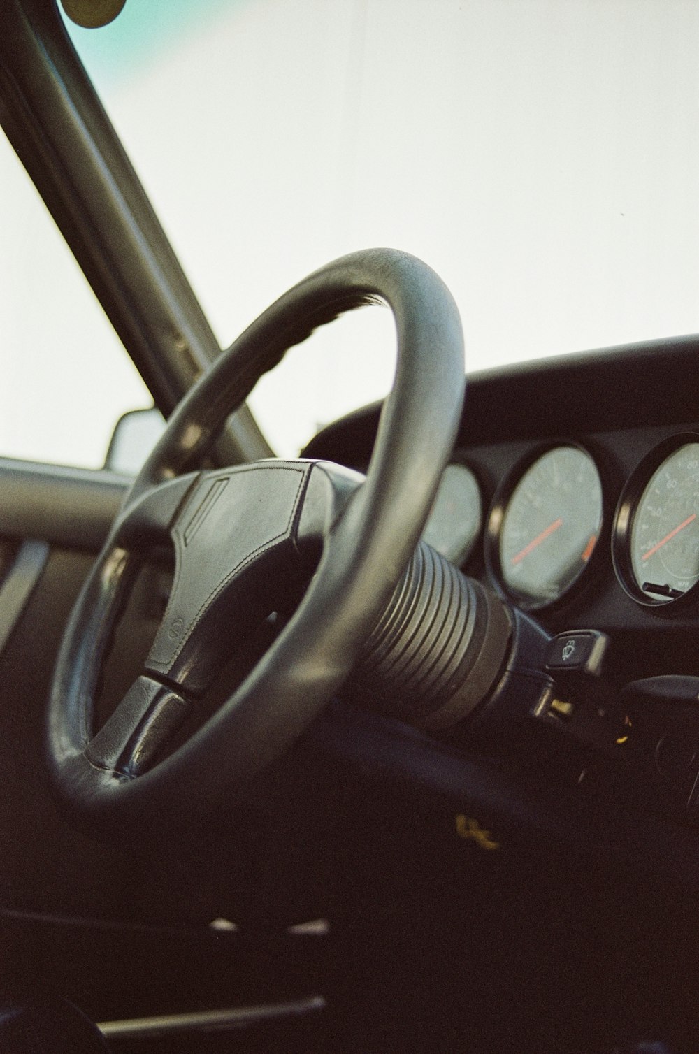 black steering wheel in car