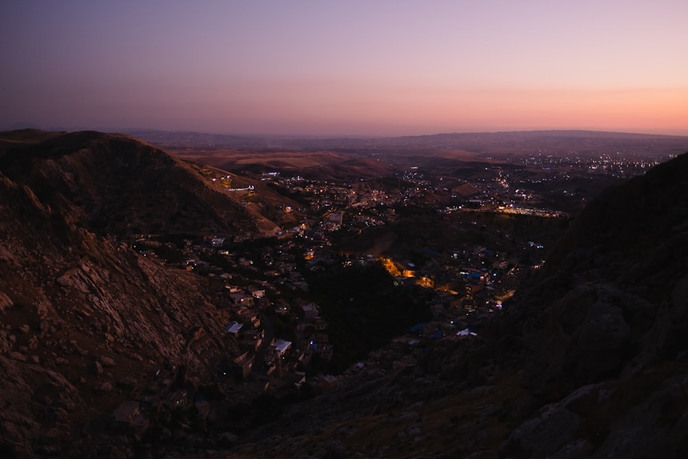 aerial view of city during night time