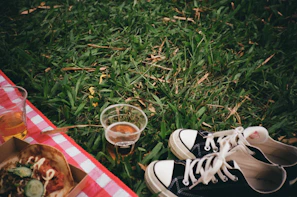 A lifestyle shot of a picnic scene featuring Twistara tumblers alongside snacks and a blanket