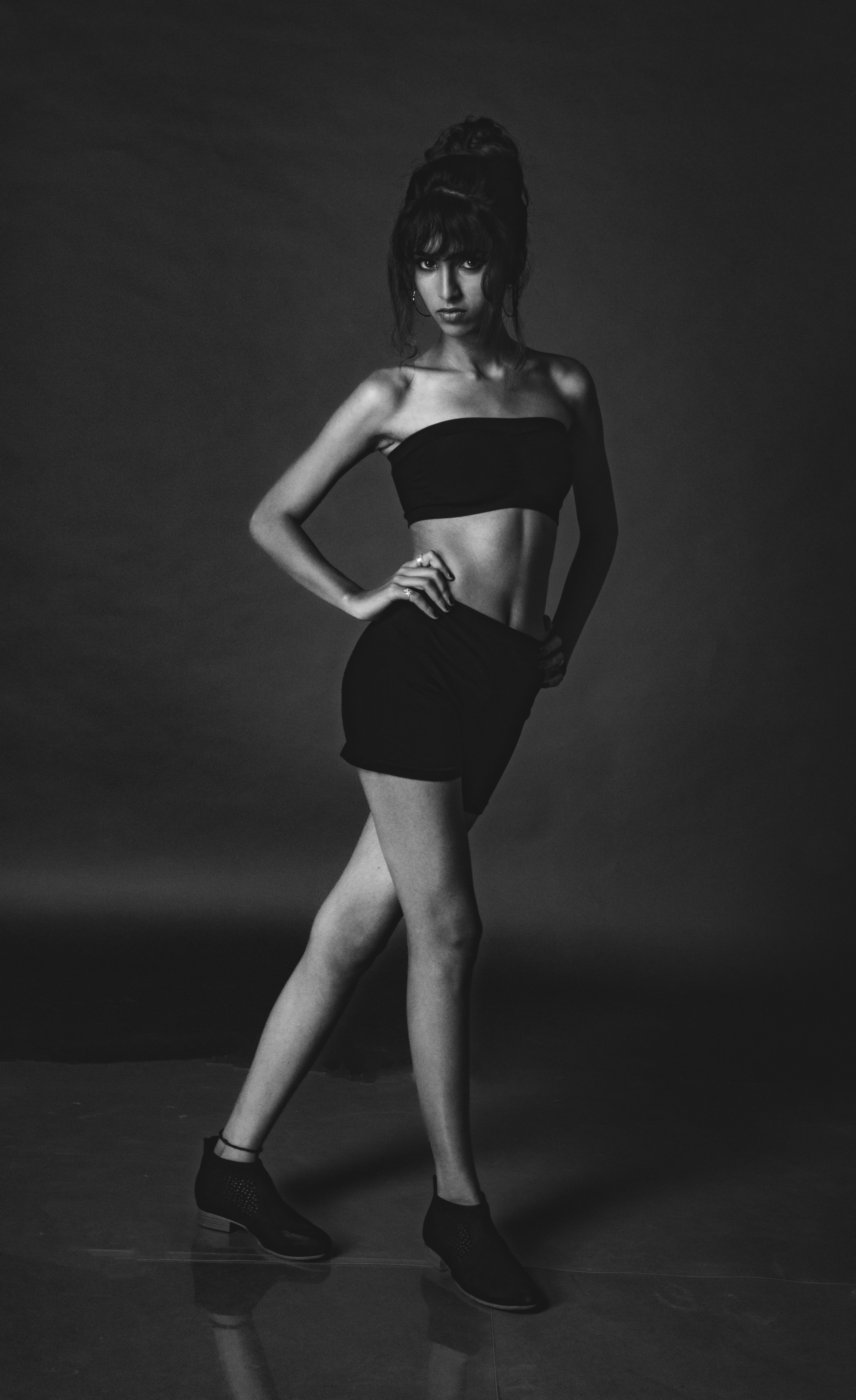 woman in black tube dress