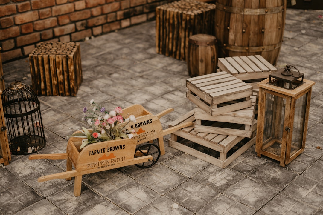 brown wooden crate with flowers