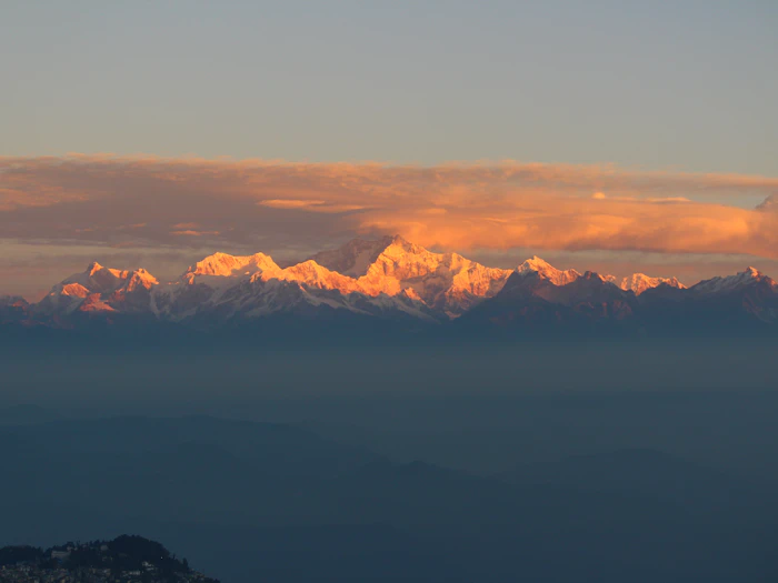 Misty mountain ridgeline over the Darjeeling hills
