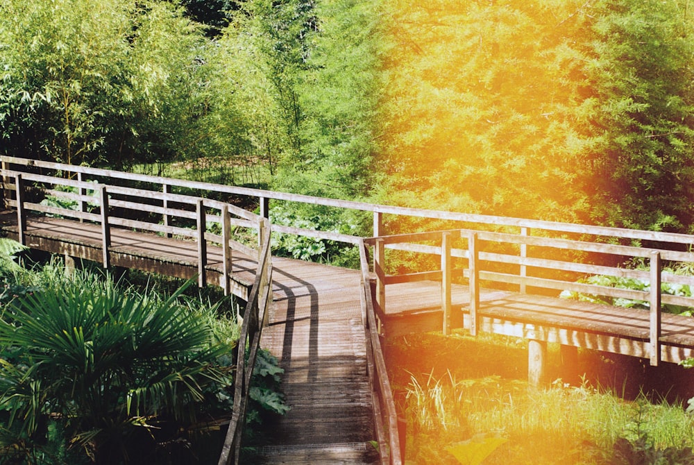 brown wooden bridge over river