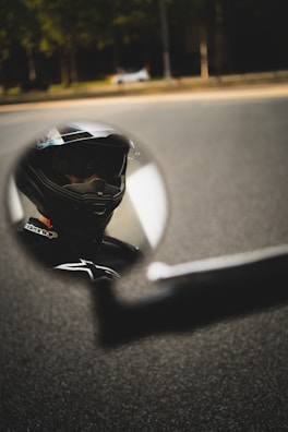 black helmet on black table