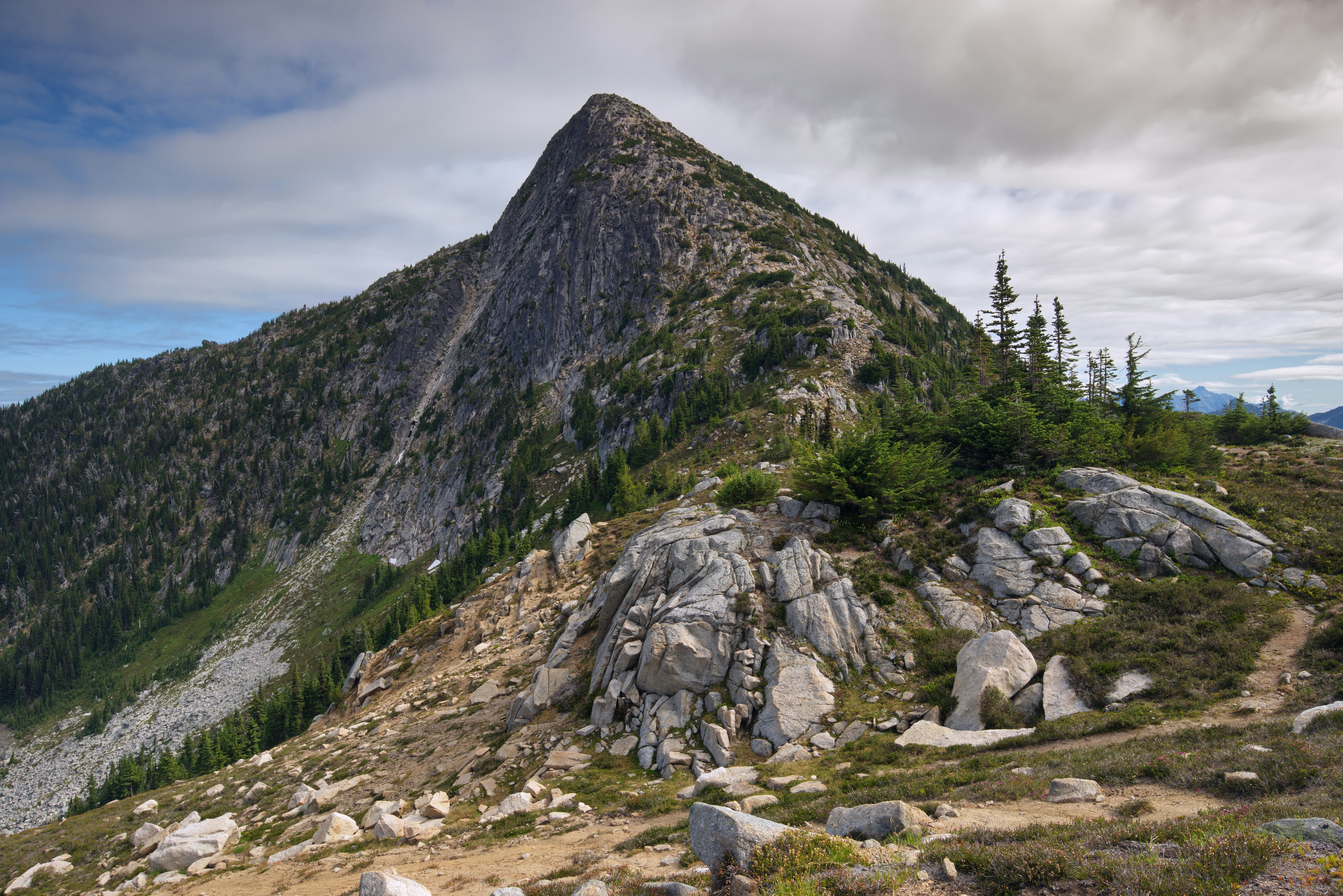 green trees on mountain under cloudy sky during daytime