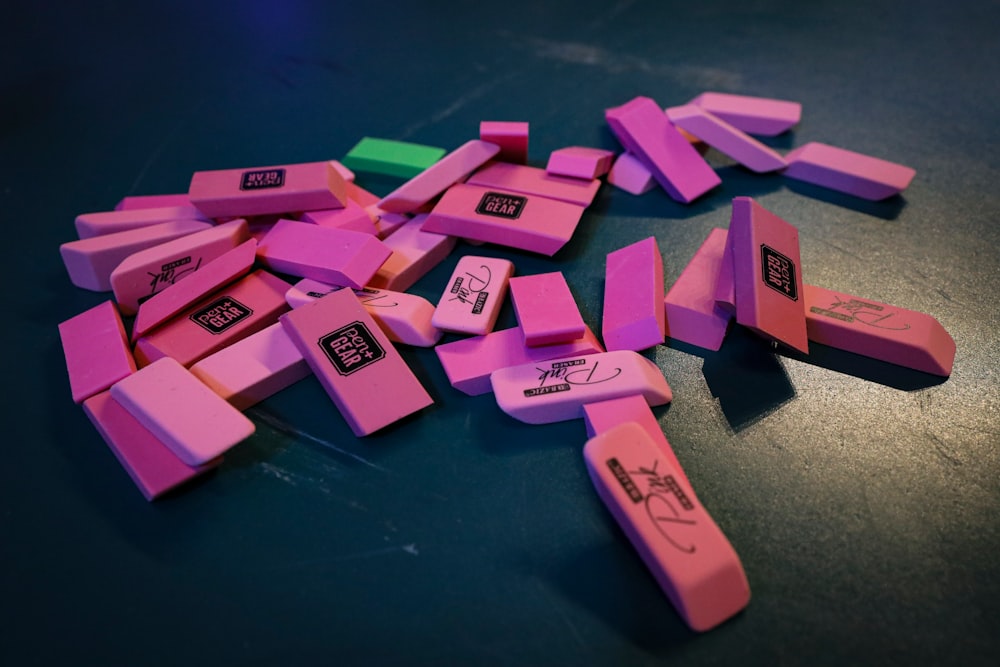 Pile of pink erasers