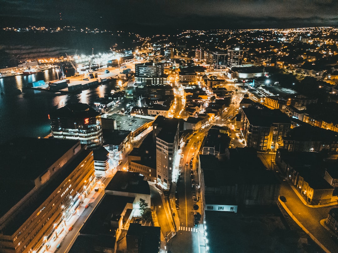 aerial view of city during night time