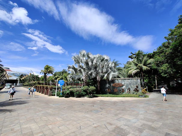 Visitors enjoying a sunny day exploring the outdoor areas of the Dubai destination.