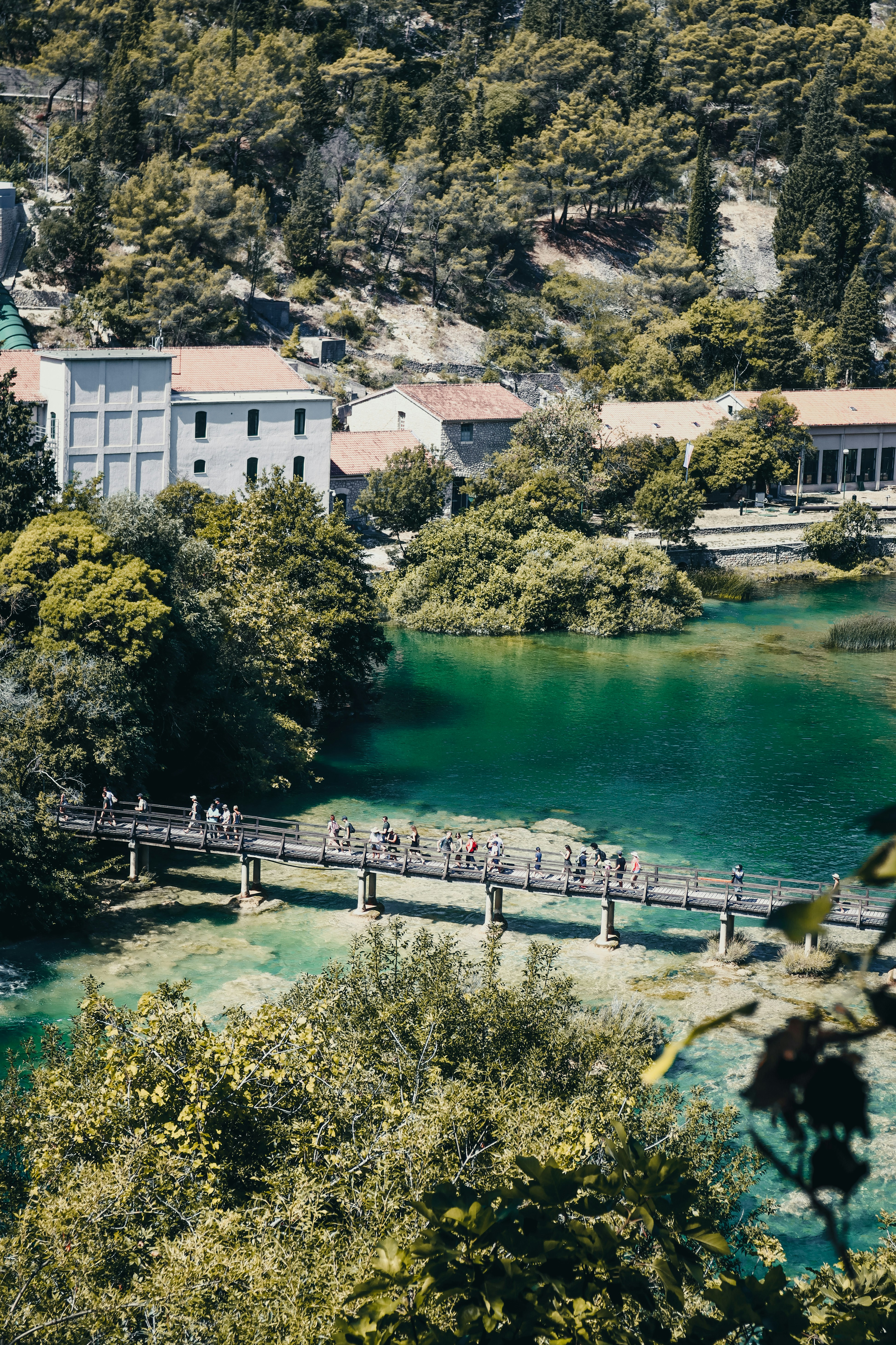 white concrete building near green trees and river during daytime