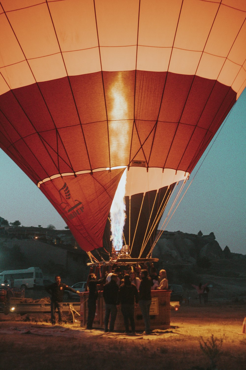 red and black hot air balloon